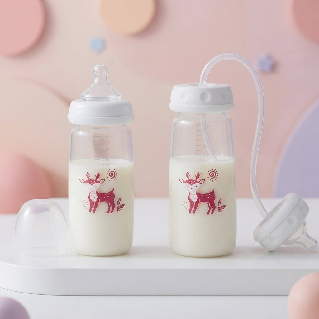 Kiddlan | Pink Hands-Free Baby Bottle