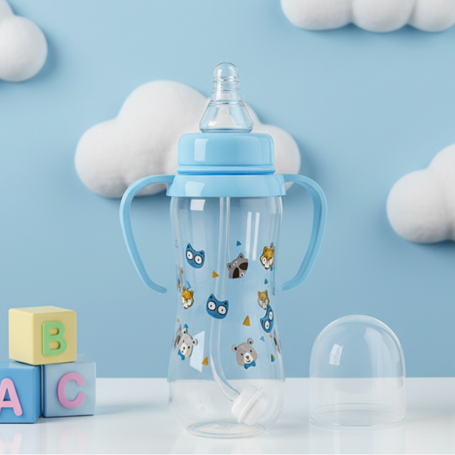 Baby bottle with 3D clouds and blocks